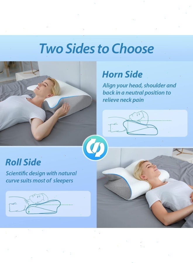 Yoawllty Memory Foam Pillow, 2 in 1 Cervical Pillow for Sleeping, Ergonomic Contour Orthopedic Pillow for Neck Pain,Ergonomic Pillows for Side Back Stomach Sleepers (Grey) - Image 5